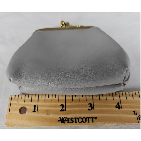 AXIOM GRAY COWHIDE COIN PURSE BRASS KISS LOCK SNAP CLOSURE VINTAGE STYLE - Picture 5 of 8